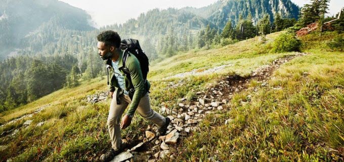 Man with backpack hiking