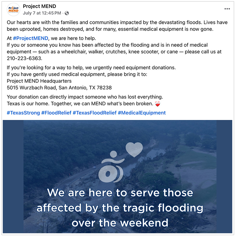 Project Mend is supporting Central Texas flood relief efforts